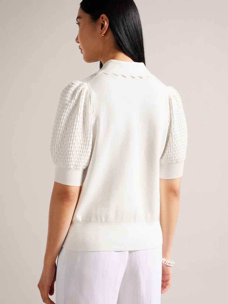 Ted Baker Reannia White Polo Knit Top With Diamante Buttons - Image 5 of 5