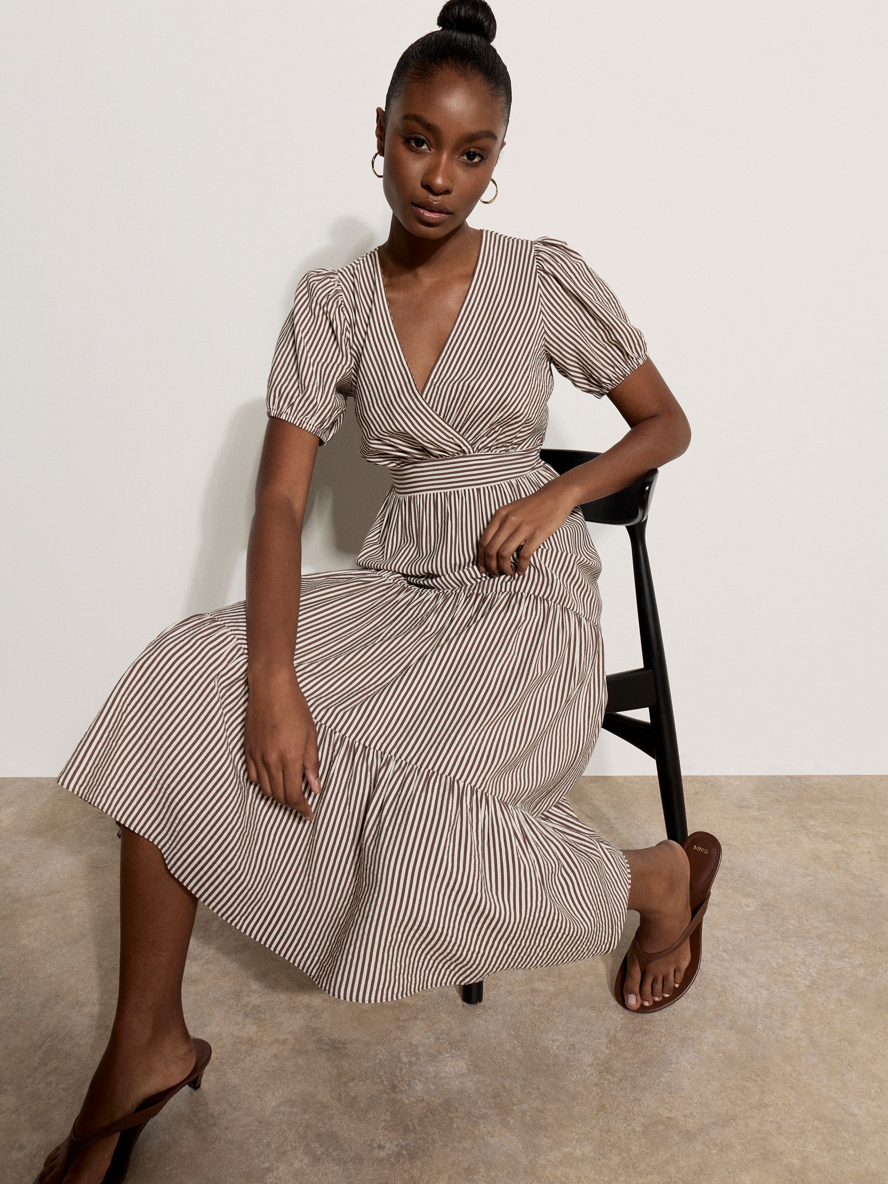 Buy Apricot Brown Stripe Wrap Midaxi Dress from the Next UK online