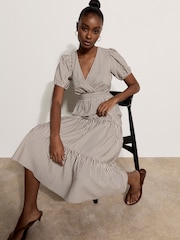 Apricot Brown Stripe Wrap Midaxi Dress - Image 1 of 4