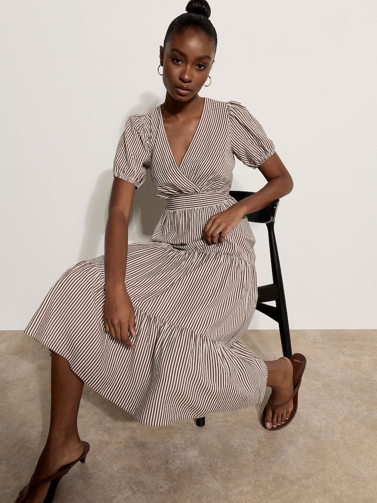 Apricot Brown Stripe Wrap Midaxi Dress - Image 1 of 4 Apricot Brown Stripe Wrap Midaxi Dress - Image 1 of 4