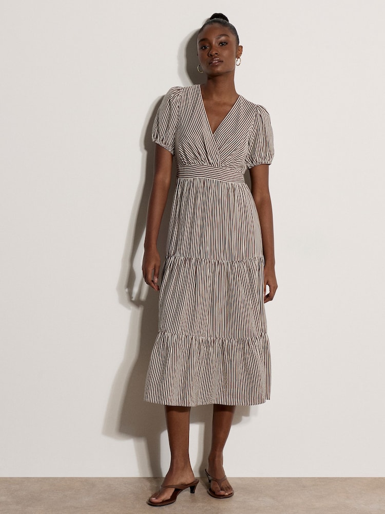 Apricot Brown Stripe Wrap Midaxi Dress - Image 2 of 4 Apricot Brown Stripe Wrap Midaxi Dress - Image 2 of 4