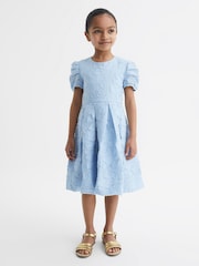 Reiss Blue Amalie 9-12 yrs Floral Print Textured Dress - Image 1 of 6