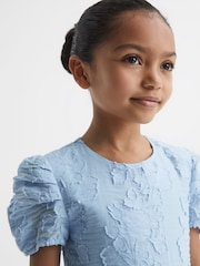 Reiss Blue Amalie 9-12 yrs Floral Print Textured Dress - Image 4 of 6
