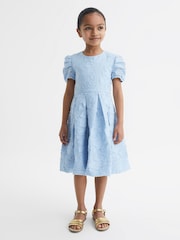 Reiss Blue Amalie Junior Floral Print Textured Dress - Image 3 of 6