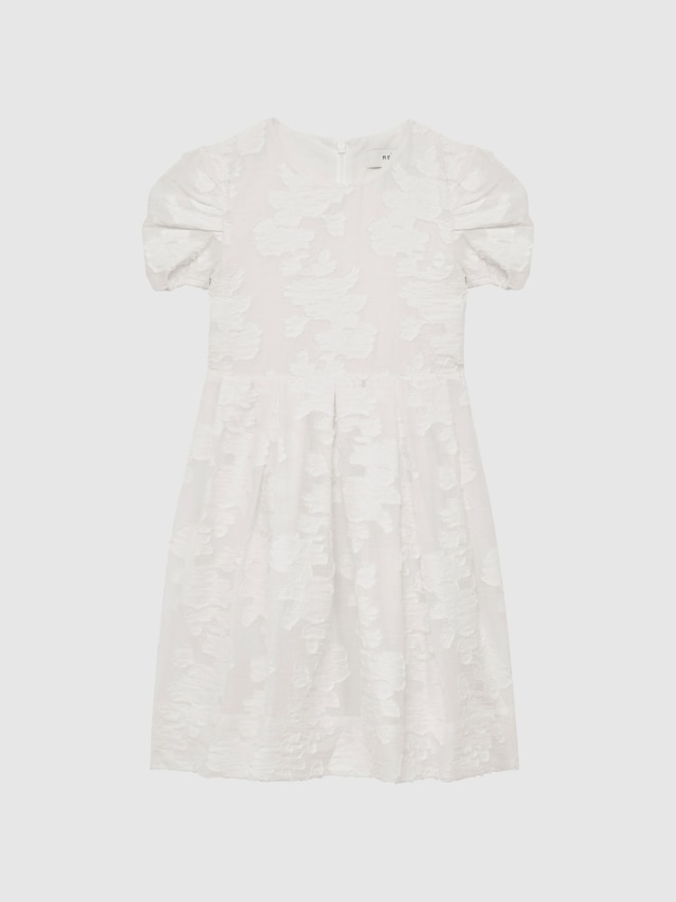 Reiss Ivory Amalie Junior Floral Print Textured Dress - Image 2 of 7