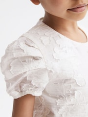 Reiss Ivory Amalie Junior Floral Print Textured Dress - Image 4 of 7