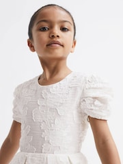 Reiss Ivory Amalie Junior Floral Print Textured Dress - Image 6 of 7