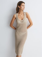 Reiss Neutral Avene Knitted Bodycon Midi Dress - Image 6 of 7