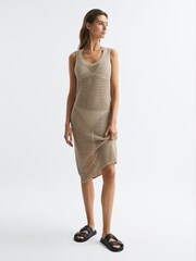 Reiss Neutral Avene Knitted Bodycon Midi Dress - Image 7 of 7