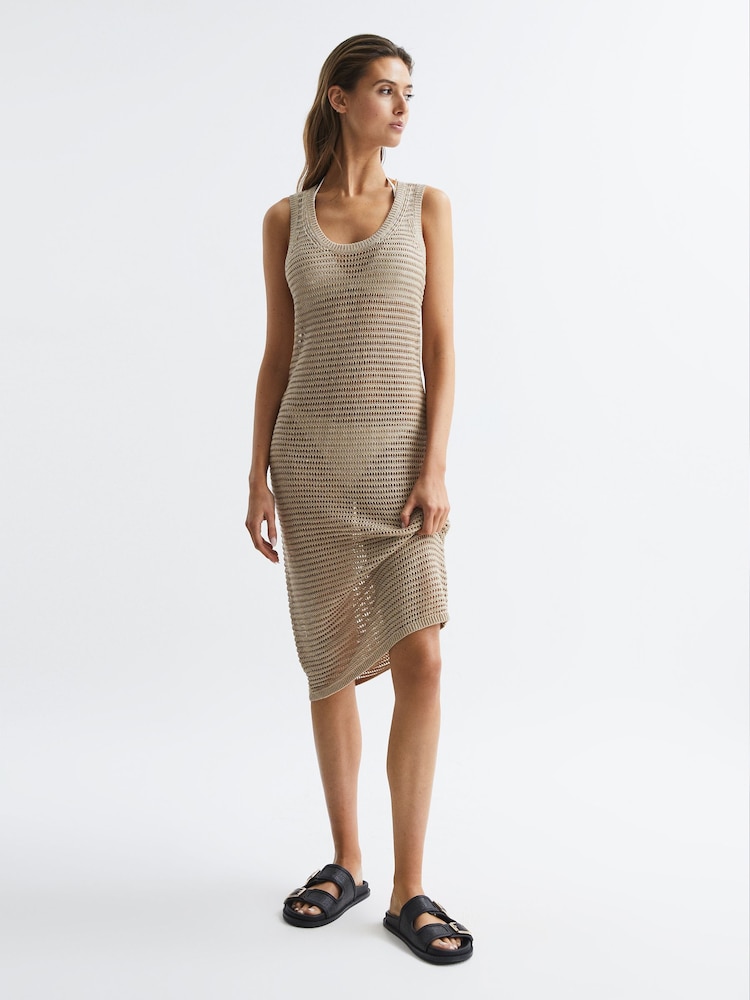 Reiss Neutral Avene Knitted Bodycon Midi Dress - Image 7 of 7