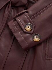 Berry Red Faux Leather Trench Coat - Image 6 of 7