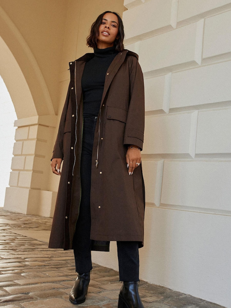 Chocolate Brown Long Waxed Effect Jacket - Image 1 of 7