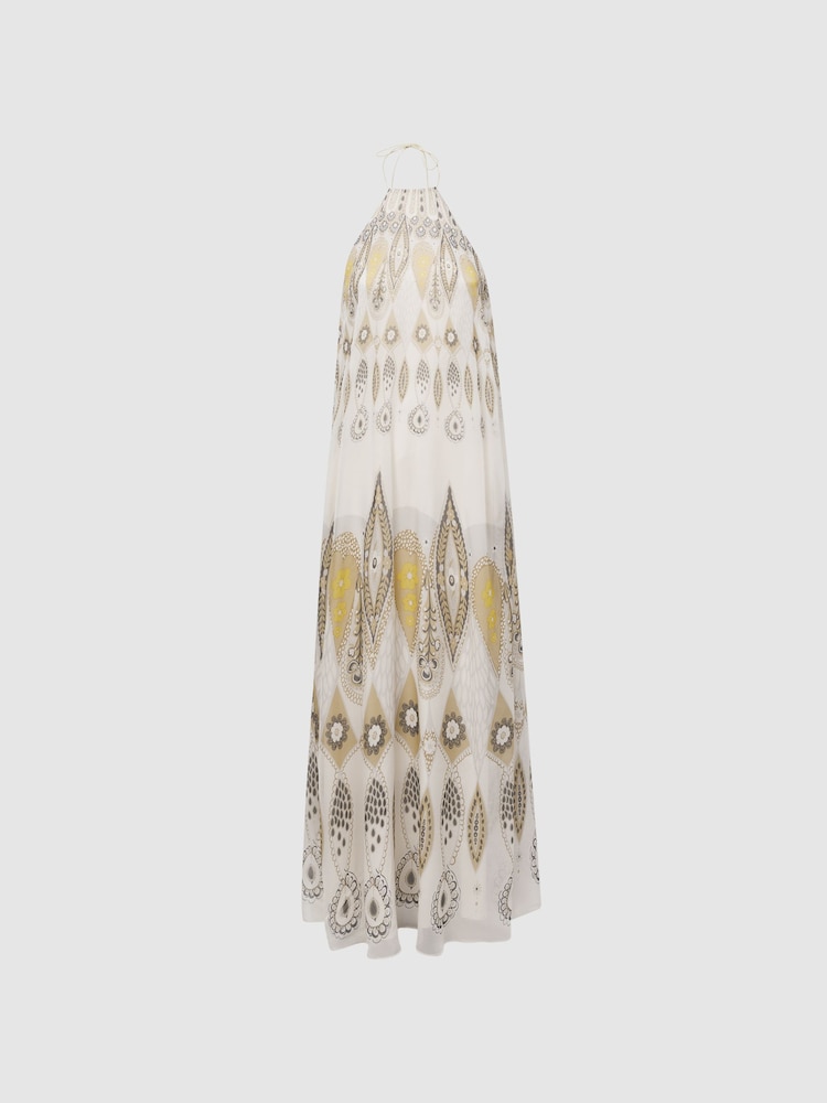 Reiss Yellow Liza Printed Halter Neck Maxi Dress - Image 2 of 4