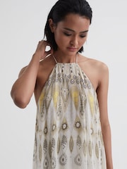 Reiss Yellow Liza Printed Halter Neck Maxi Dress - Image 3 of 4