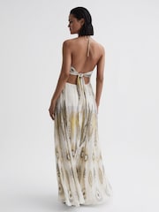Reiss Yellow Liza Printed Halter Neck Maxi Dress - Image 4 of 4