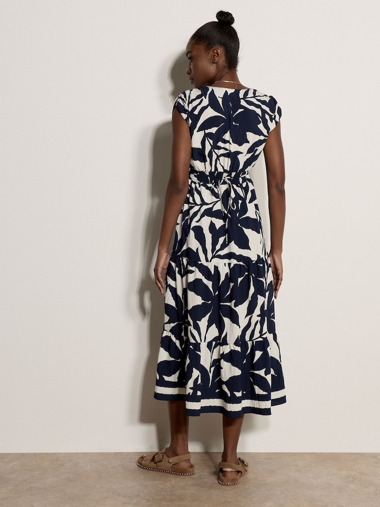 Apricot Blue Floral Silhouette Tiered Midi Dress - Image 4 of 4