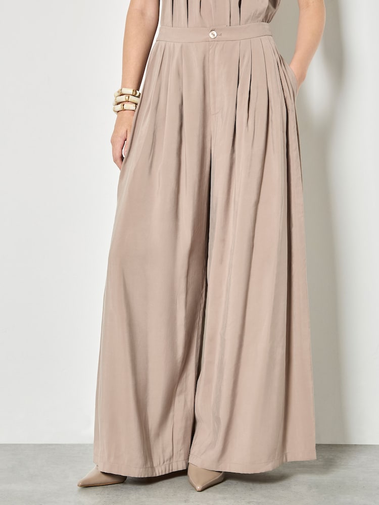 Apricot Natural Soft Pleat Wide-Leg Trousers - Image 1 of 5