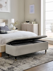 Soft Velvet Natural Oyster Stella Storage Ottoman Blanket Box - Image 1 of 7