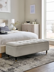 Soft Velvet Natural Oyster Stella Storage Ottoman Blanket Box - Image 2 of 7