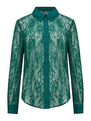 Pour Moi Green Forest Clara Lace Button Front Long Sleeve Shirt - Image 3 of 4
