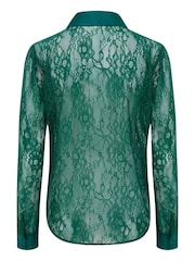 Pour Moi Green Forest Clara Lace Button Front Long Sleeve Shirt - Image 4 of 4
