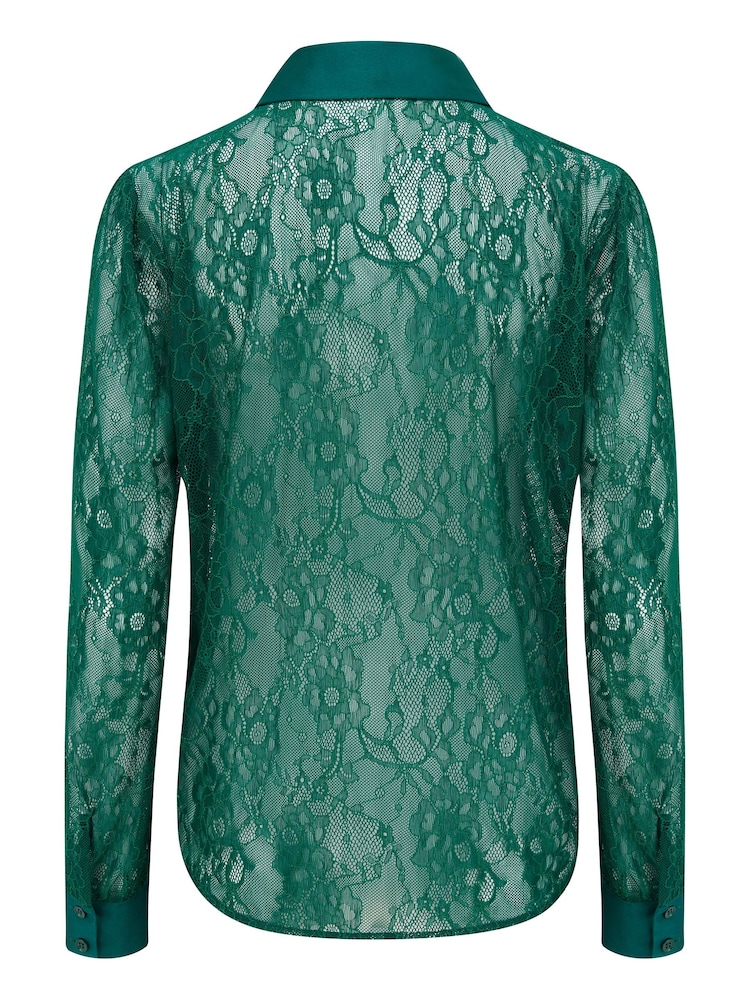 Pour Moi Green Forest Clara Lace Button Front Long Sleeve Shirt - Image 4 of 4