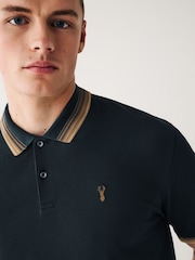 Navy Blue/Tan Brown Regular Fit Short Sleeve Tipped Polo Shirt - Image 1 of 8
