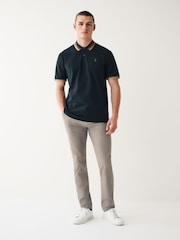 Navy Blue/Tan Brown Regular Fit Short Sleeve Tipped Polo Shirt - Image 2 of 8