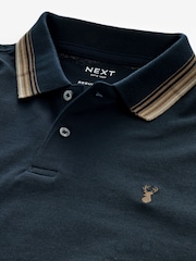 Navy Blue/Tan Brown Regular Fit Short Sleeve Tipped Polo Shirt - Image 7 of 8