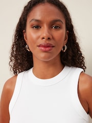 White Ribbed Shorter length Sleeveless Racer Vest Tank Top - Image 3 of 4