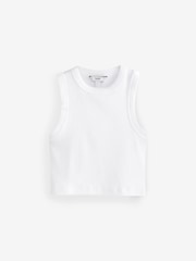 White Ribbed Shorter length Sleeveless Racer Vest Tank Top - Image 4 of 4