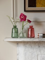 Nina Campbell Set of 3 Clear, Coral And Jade Meadow Embossed Glass Bud Vases - Image 1 of 3