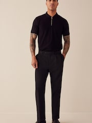 Black Vertical Textured Polo Shirt - Image 1 of 5