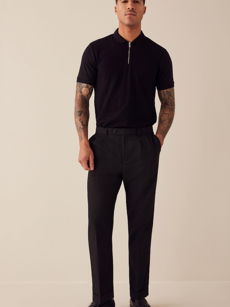 Black Vertical Textured Polo Shirt - Image 1 of 5