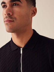 Black Vertical Textured Polo Shirt - Image 4 of 5