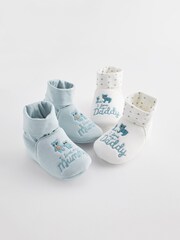 Blue Mummy And Daddy Baby Booties Socks 2 Pack (0-24mths) - Image 1 of 7