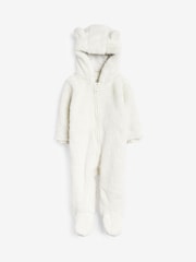 Ecru Cream Cosy Fleece Bear Baby Pramsuit (0mths-2yrs) - Image 1 of 3