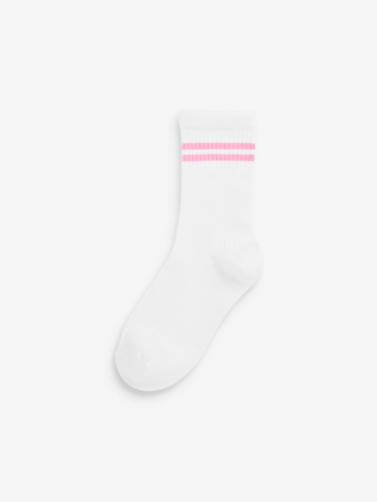 Pink and White 2 Pack Cotton Rich Ribbed Ankle Sport Socks - Image 2 of 3