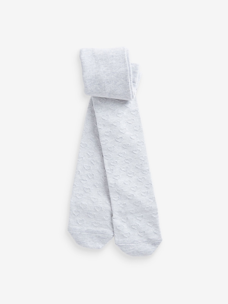 Grey Cotton Rich Textured Heart Tights - Image 1 of 1