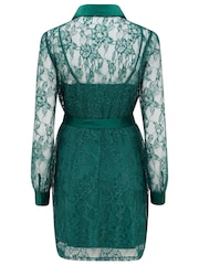 Pour Moi Green Clara Long Sleeve Lace Shirt Dress - Image 4 of 4