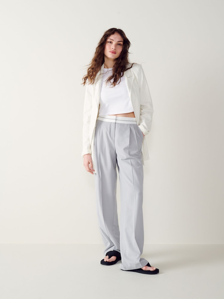 Grey Reverse Waistband Wide Leg Trousers - Image 1 of 6
