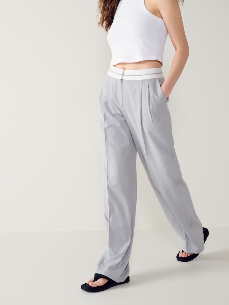 Grey Reverse Waistband Wide Leg Trousers - Image 2 of 6