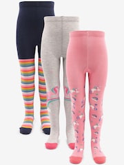 Blue, Pink and Grey 3 Pack Cotton Rich Unicorn Tights - Image 1 of 8