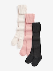 Pink/Grey/Cream Cotton Rich Tights 3 Pack - Image 1 of 4