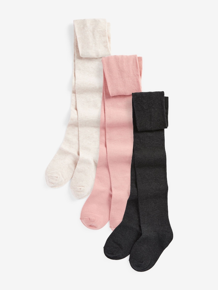 Pink/Grey/Cream Cotton Rich Tights 3 Pack - Image 1 of 4
