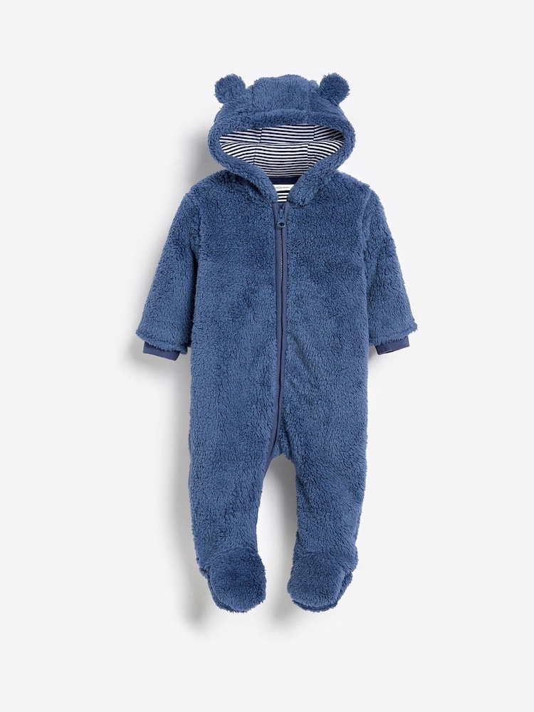 Navy Blue Cosy Fleece Bear Baby Pramsuit (0mths-2yrs) - Image 1 of 3