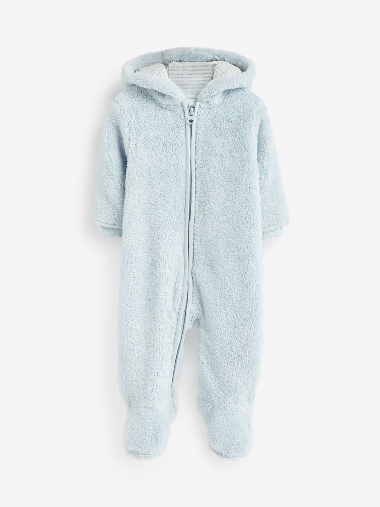 Blue Cosy Fleece Bear Baby Pramsuit (0-18mths) - Image 1 of 2