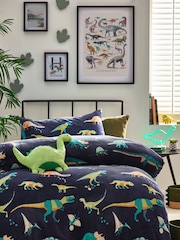 Blue Dinosaur Fleece Duvet Cover and Pillowcase Set - Image 1 of 3