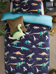Blue Dinosaur Fleece Duvet Cover and Pillowcase Set - Image 3 of 3