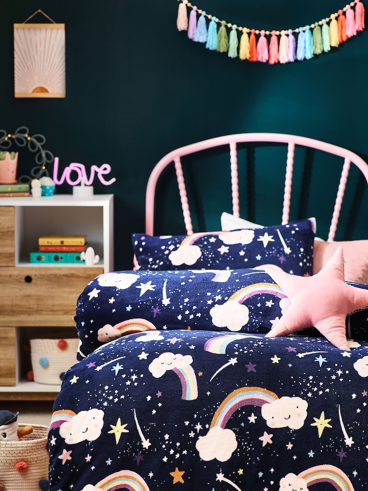 Multi Rainbow Fleece Duvet Cover and Pillowcase Set - Image 1 of 3